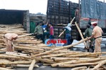 CSGT Hương Sơn giúp tài xế bị lật xe gom gỗ đổ giữa đường