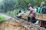 Cả trăm người dầm mưa “vá” đường sắt Bắc - Nam qua Hà Tĩnh