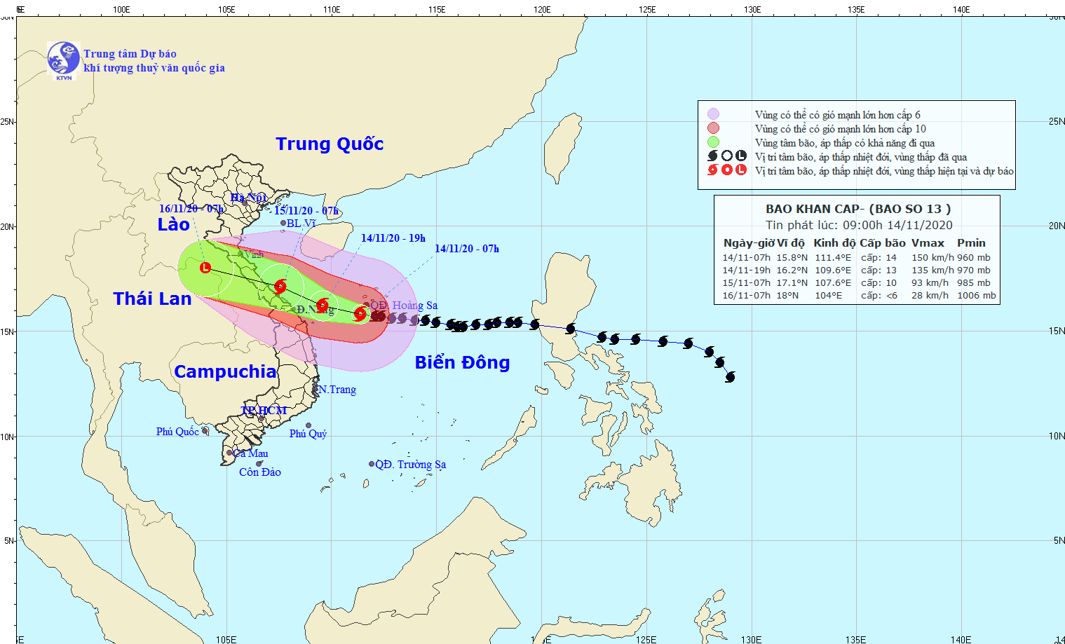 Tối nay, bão số 13 vào vùng biển Hà Tĩnh - Quảng Ngãi, gió giật cấp 15